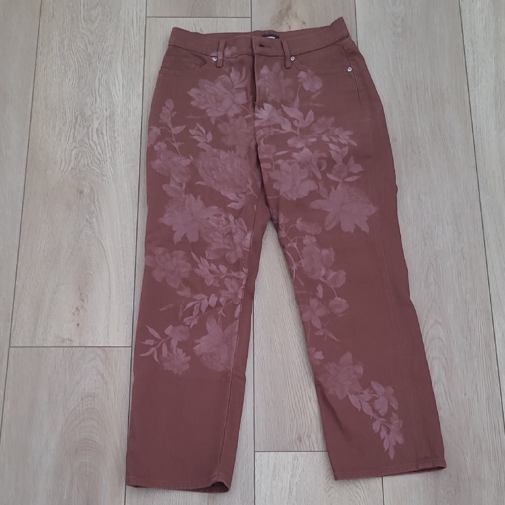 Express Brown Floral Denim 6S